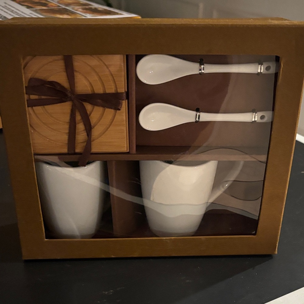 Elegant White Coffee Mug Set with Spoons